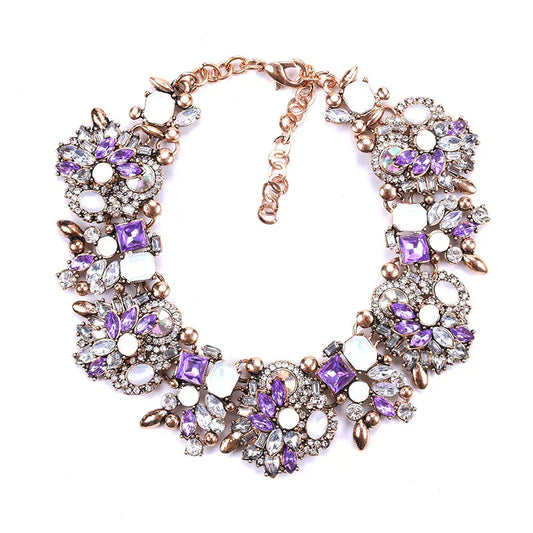 Exaggerated Rhinestone Collar Necklace Purple Bazaare Mart Rhinestone Collar Necklace