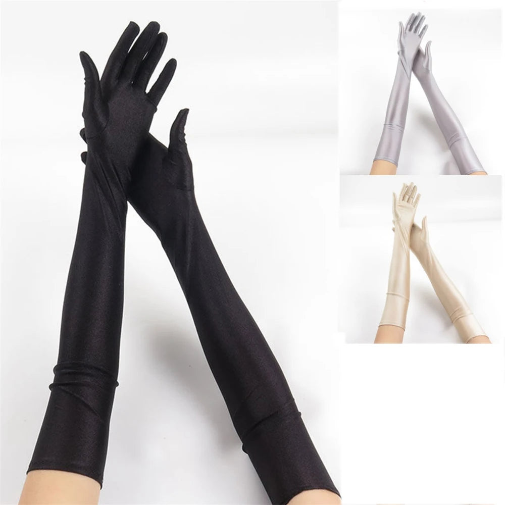 1pcs Women's White Spandex Gloves Stretch 52cm Long Sun Block Uv Protection Wedding Cosplay Costume Evening Opera Glove Bazaare Mart