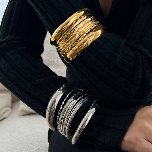 Gold or Silver thick and thin twisted bangle sets