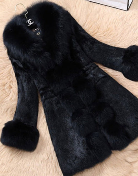 Black Faux Fur Fleece Dress Coat