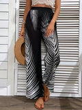 Feather Print Wide Leg Pants Black Bazaare Mart Feather Wide Leg Pants