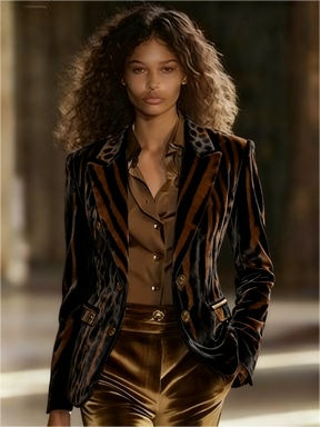 Fitted Vintage Velvet Print Blazer