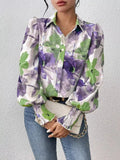 Floral Button Up Lantern Sleeve Shirt Violet Bazarre Mart Printed Button Up Lantern Sleeve Shirt