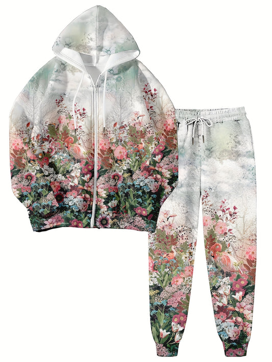 Plus Size Floral Print Sweatsuit