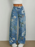 Floral Wide Leg Jeans Light Bazarre Mart Wide Leg Floral Jeans