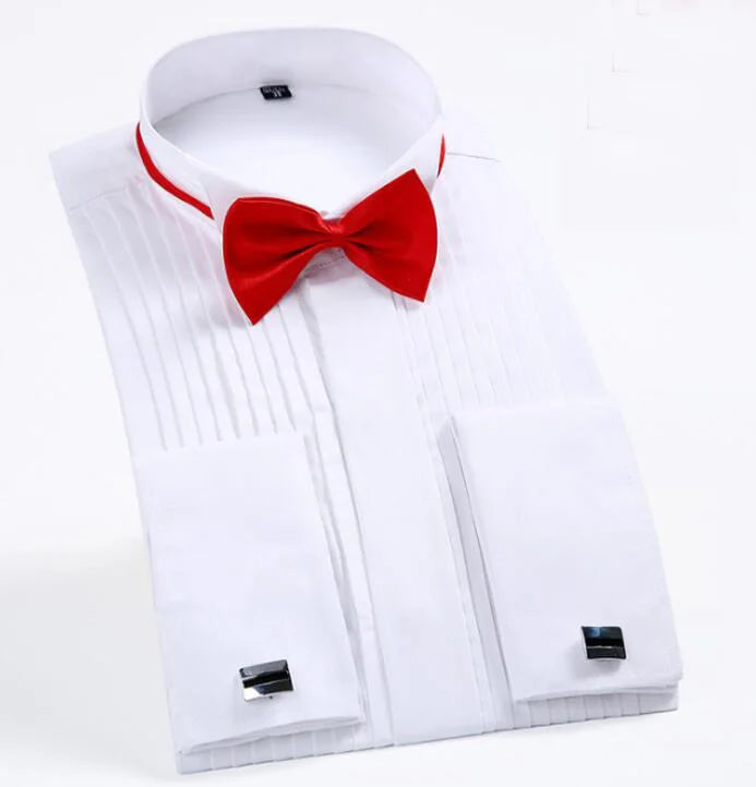 White Formal French Cuff Shirt with Cufflinks, Bow Tie Not Included