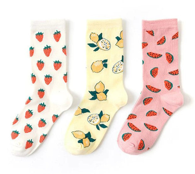 Three Pairs Of Women's Colorful Fashion Cotton Socks