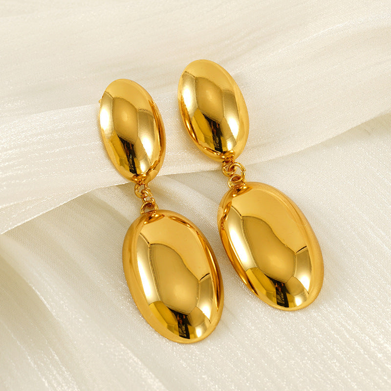 Gold Oval Drop Earrings 