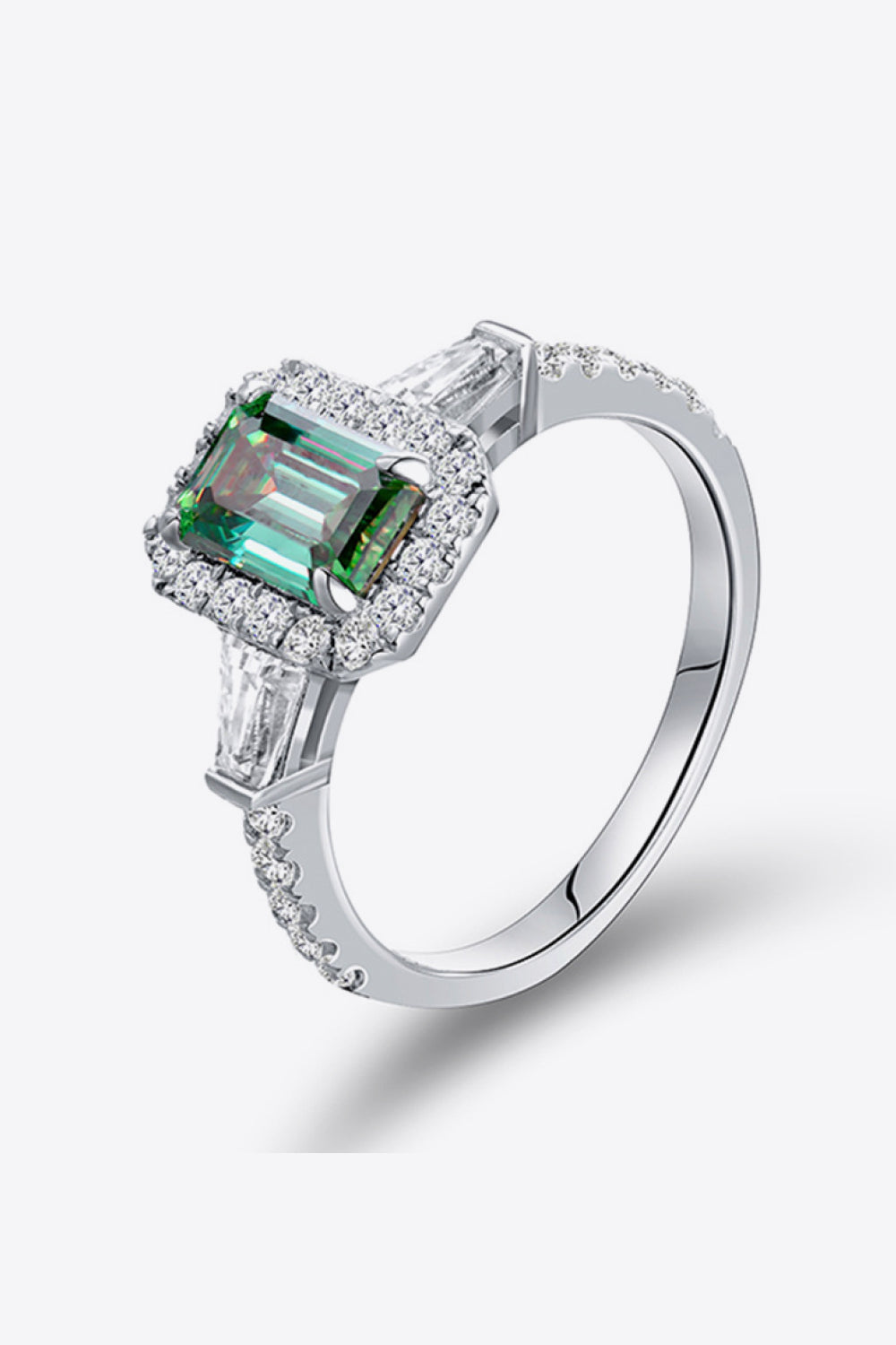 Green Emerald Cut Moissanite Ring