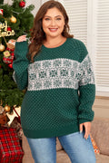 Green Snowflake Pattern Drop Shoulder Sweater Green 50%Viscose+28%Polyester+22%Polyamide Bazaare Mart Plus Size Sweaters