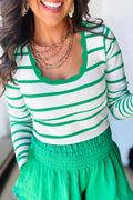 Green Striped Pull Over Sweater Bright Green 100%Viscose Shewin Sweaters