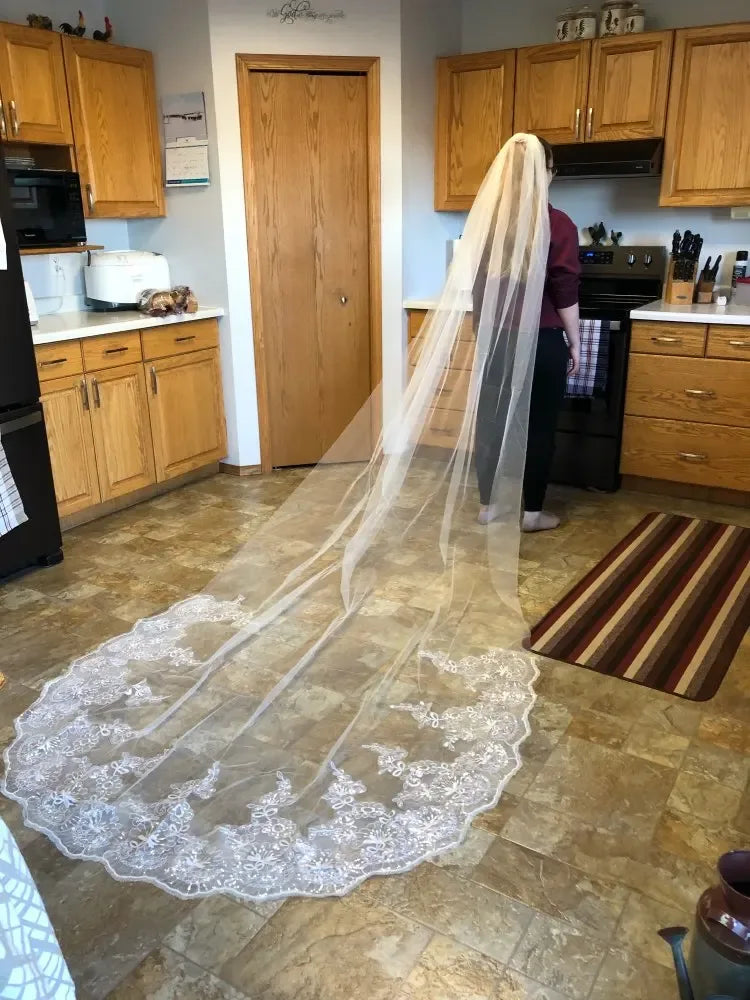 Scalloped Floral Lace Cathedral Wedding Veil Bazaare Mart Long Bridal Veil