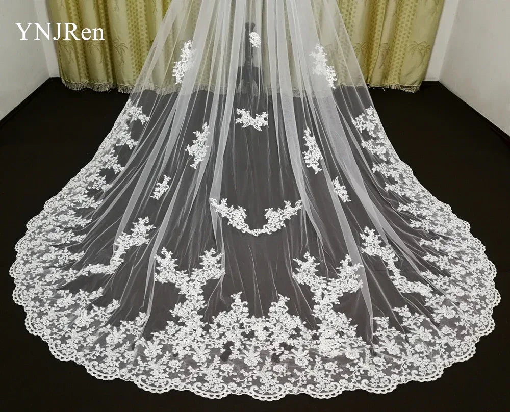 White Ivory Mesh Lace Scalloped Edge Bridal Veil Bazaare Mart Floral Applique Bridal Veil