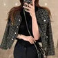 Retro Tweed Pearl Button Boucle' Jacket One Size Black Bazaare Mart Lady's Jacket