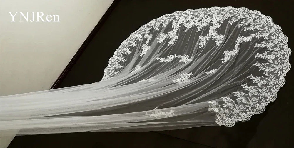 White Ivory Mesh Lace Scalloped Edge Bridal Veil Bazaare Mart Floral Applique Bridal Veil