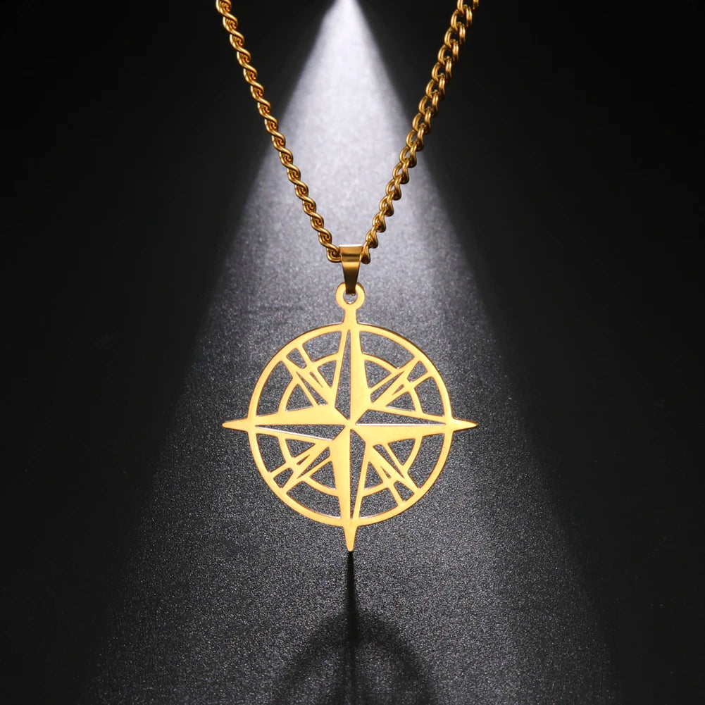 Unisex Stainless Steel Compass Necklace