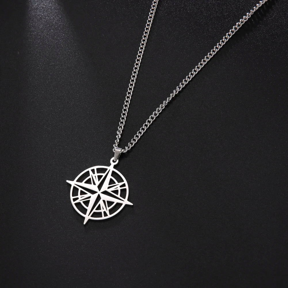 Unisex Stainless Steel Compass Necklace