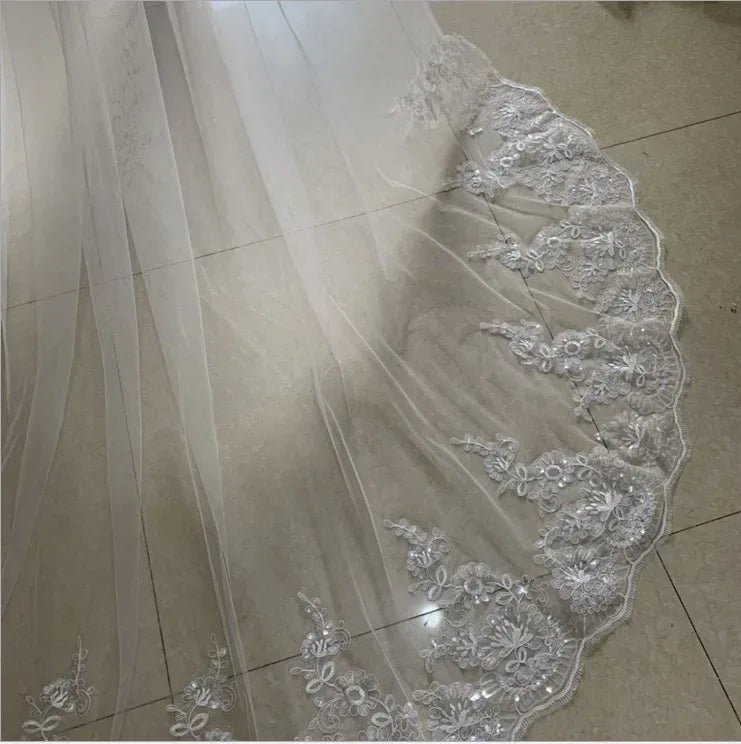 Scalloped Floral Lace Cathedral Wedding Veil Bazaare Mart Long Bridal Veil