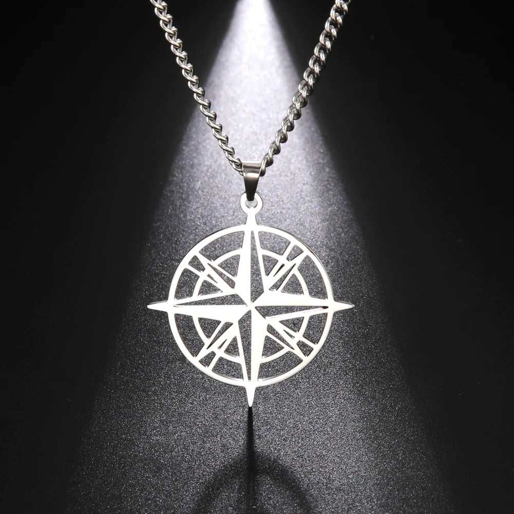 Unisex Stainless Steel Compass Necklace