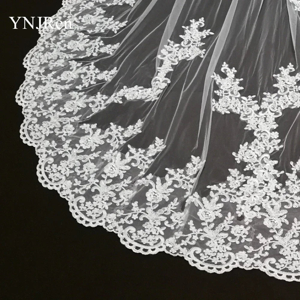 White Ivory Mesh Lace Scalloped Edge Bridal Veil Bazaare Mart Floral Applique Bridal Veil