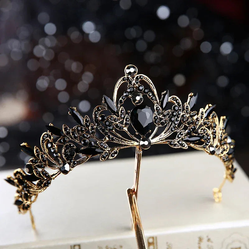 Gold and black decorative tiara on a blurred background