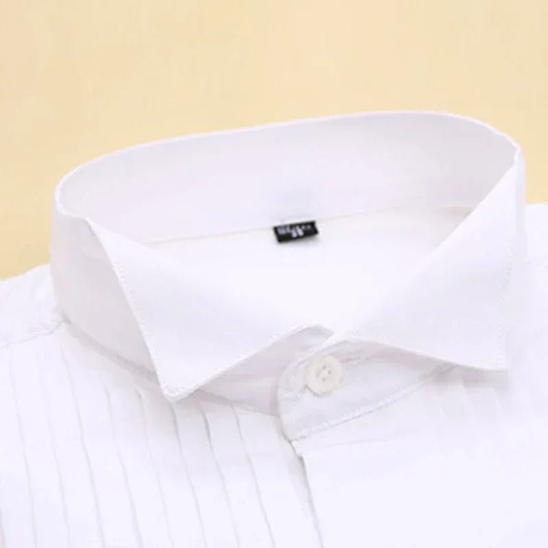 Solid Color Wing Tip Collar French Cuff Tuxedo Shirt Bazaare Mart Formal Dress Shirt