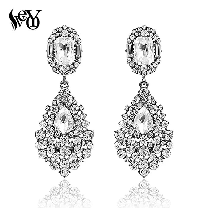 Long Crystal Drop Earrings white Bazaare Mart Long Crystal Drop Earrings