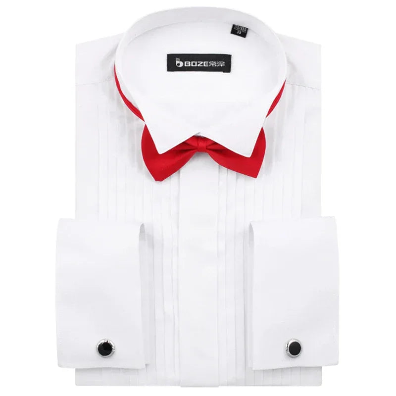 Solid Color Wing Tip Collar French Cuff Tuxedo Shirt Bazaare Mart Formal Dress Shirt