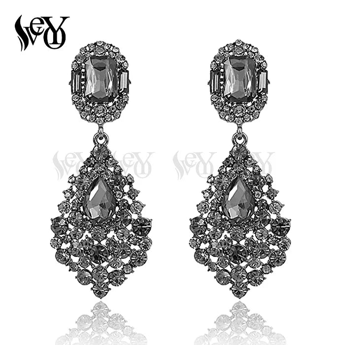 Long Crystal Drop Earrings gray Bazaare Mart Long Crystal Drop Earrings