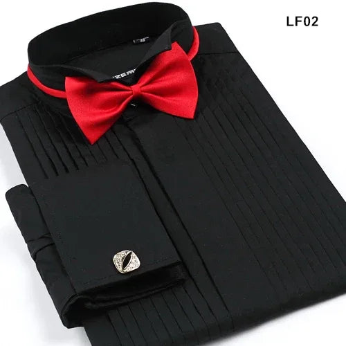 Solid Color Wing Tip Collar French Cuff Tuxedo Shirt CZLF02 Bazaare Mart Formal Dress Shirt