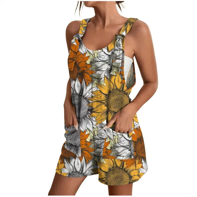 Women Sunflower Overall Shorts