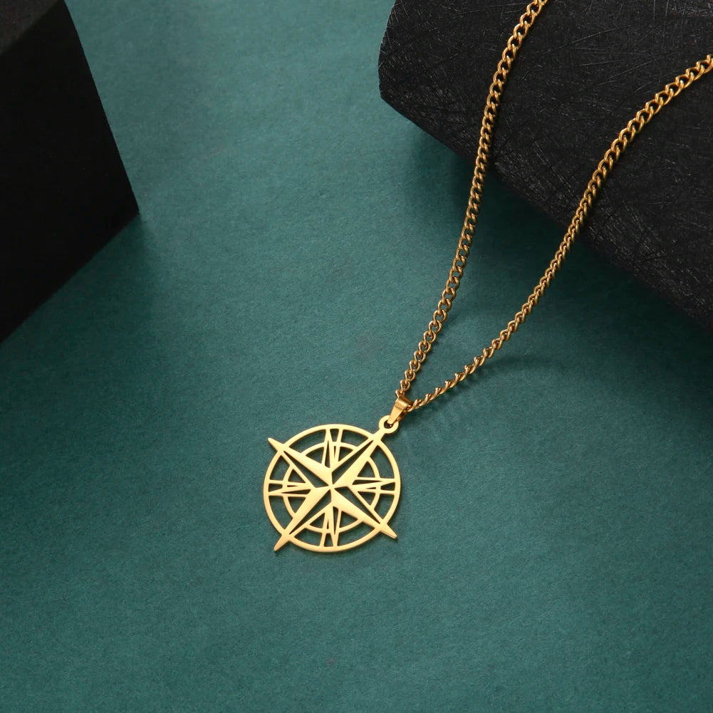 Unisex Stainless Steel Compass Necklace