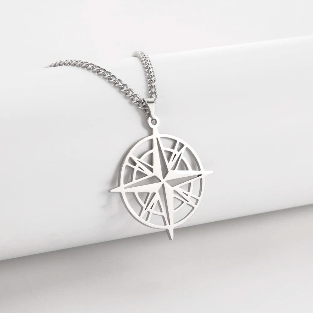 Unisex Stainless Steel Compass Necklace