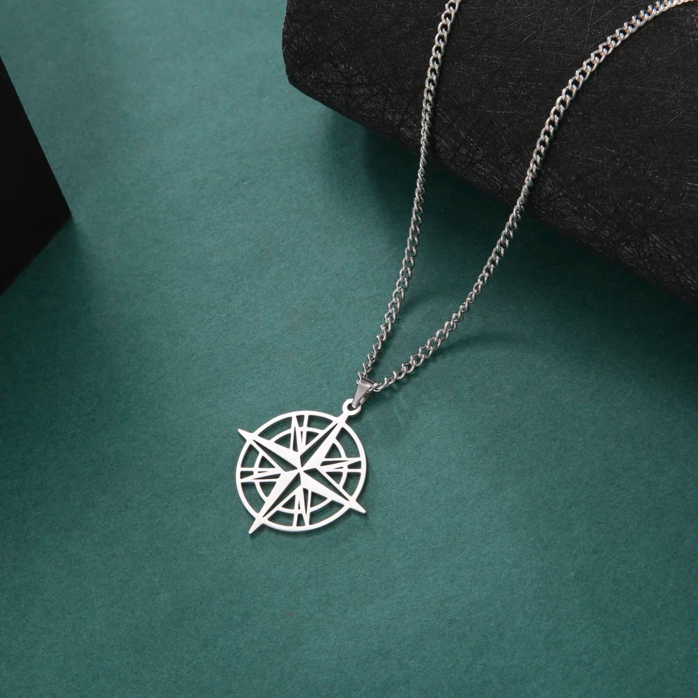 Unisex Stainless Steel Compass Necklace