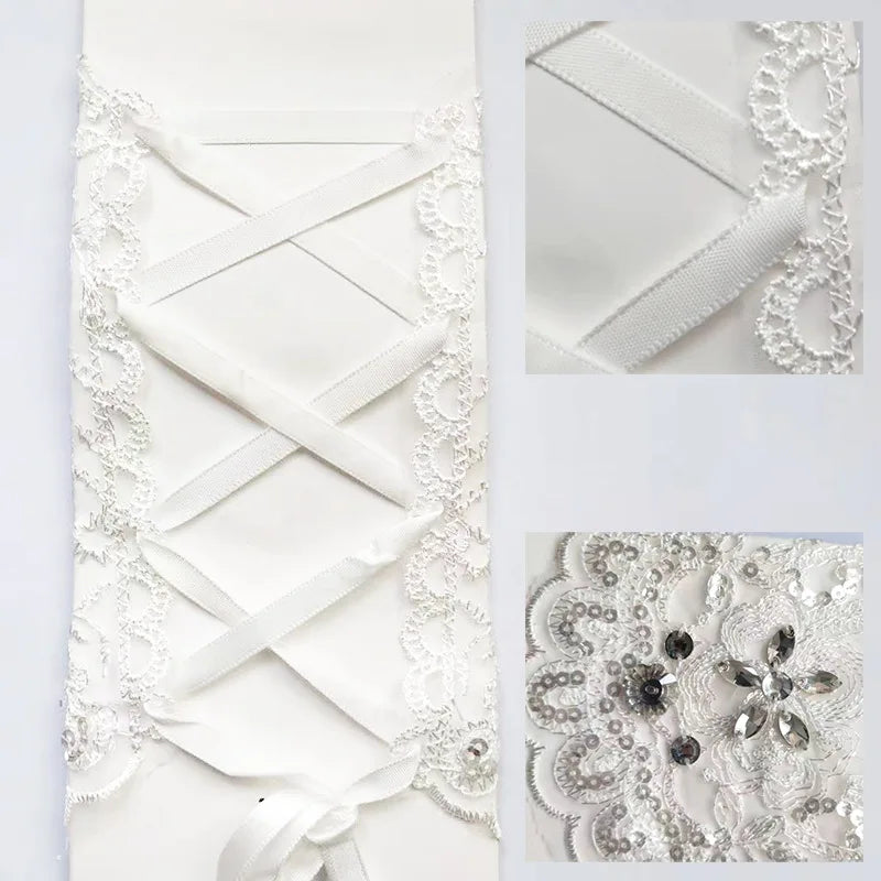 White/Red/Beige Fingerless Lace Bridal Gloves