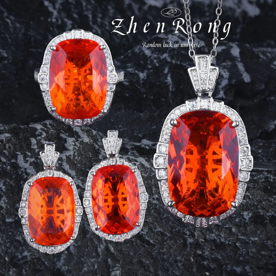 Halo Orange CZ Jewelry Set 3 Piece Set resizable Bazaare Mart Halo Orange CZ Jewelry Set