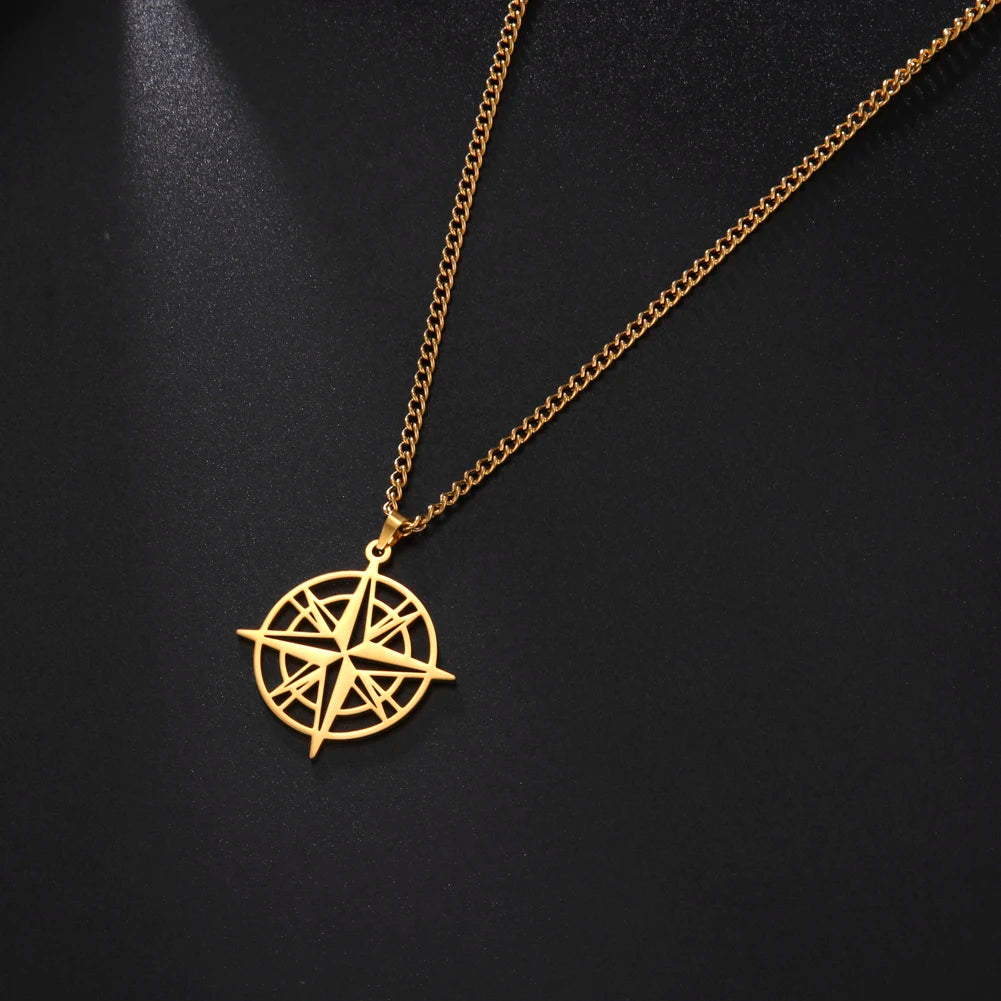 Unisex Stainless Steel Compass Necklace