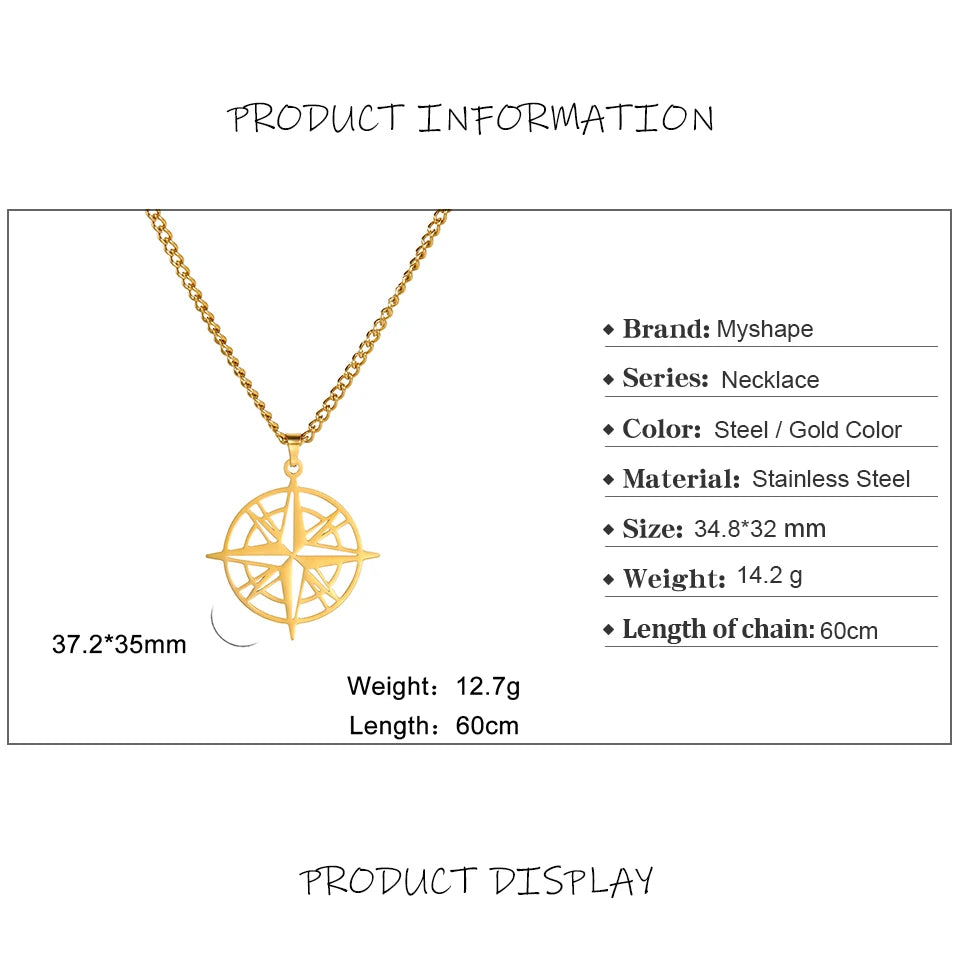 Unisex Stainless Steel Compass Necklace