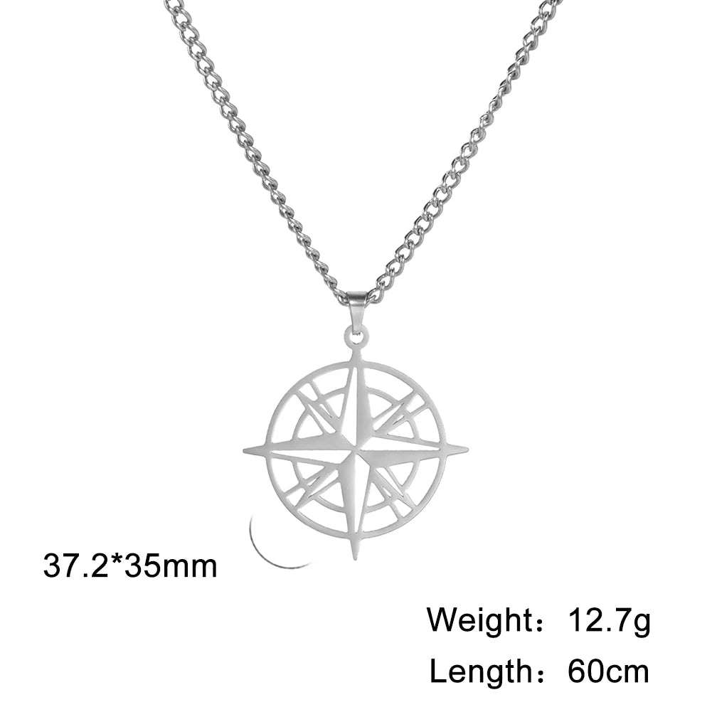 Unisex Stainless Steel Compass Necklace
