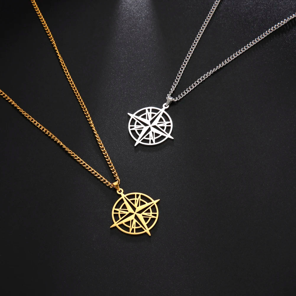 Unisex Stainless Steel Compass Necklace