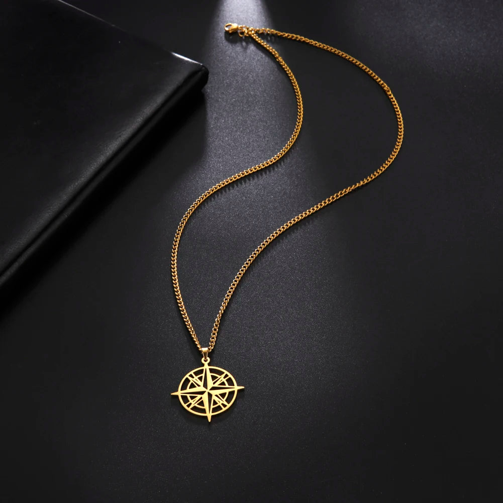 Unisex Stainless Steel Compass Necklace