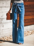 High-Waisted Tie-Front Flare Jeans Sky Blue Trendsi High-Waisted Tie-Front Flare Jeans