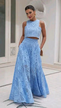 Eyelet Lace Top and Maxi Skirt Set Bazaare Mart Lace Top and Maxi Skirt Set
