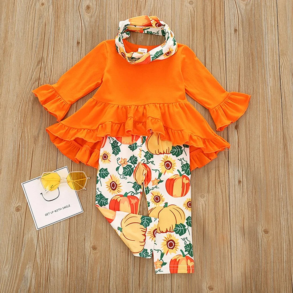 Toddler Fall Pumpkin Print Dress Set