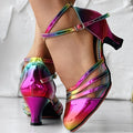 Leopard or Rainbow Gradient Cross Buckle Chunky Heel Shoes Multicolor Bazaare Mart Cross Buckle Chunky Heel Shoes