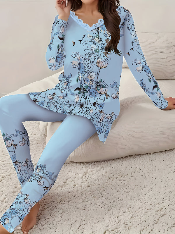 Light Blue Floral Lace Trim Outfit