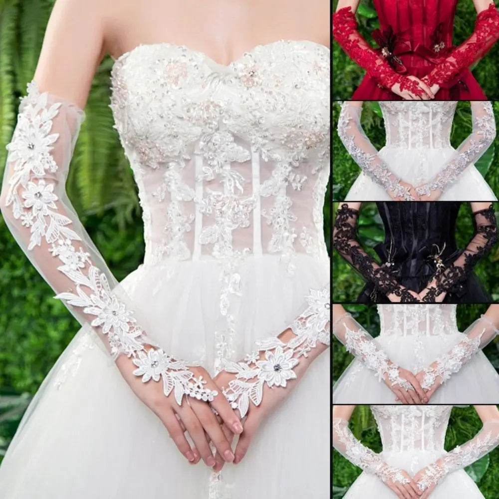 Long Formal Lace Fingerless Brides' Gloves