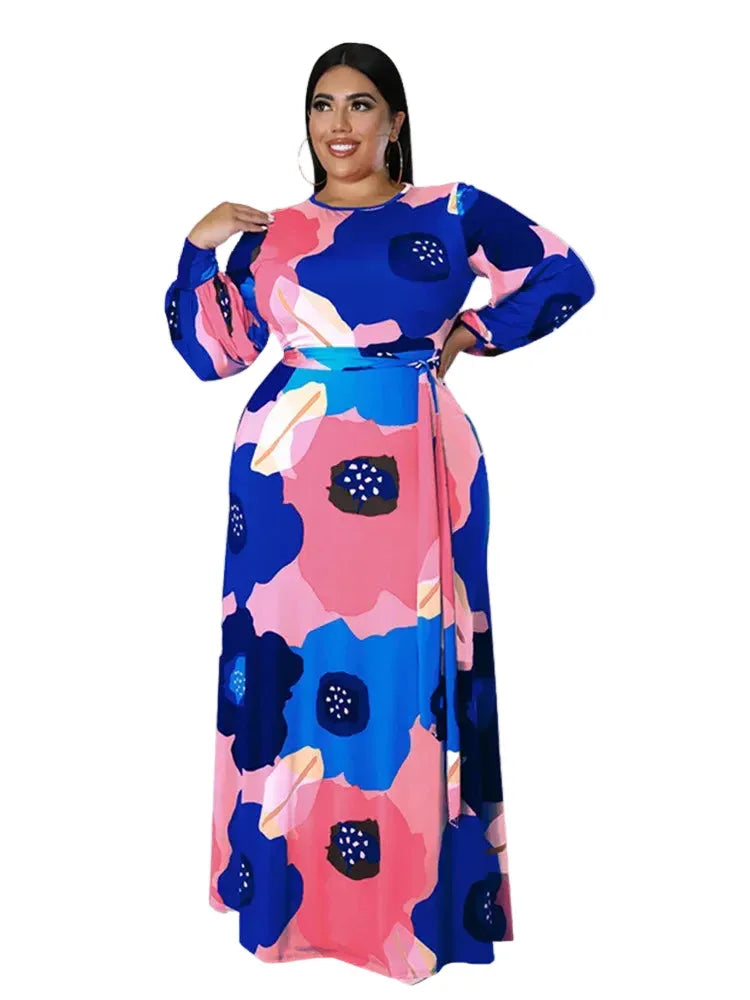 Colorful Long Sleeve Large Print Flower Maxi Dress Bazaare Mart Colorful Long Sleeve Large Print Flower Maxi Dress