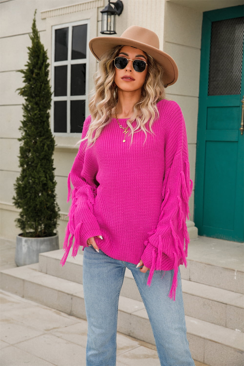 Ribbed Fringe Sweater