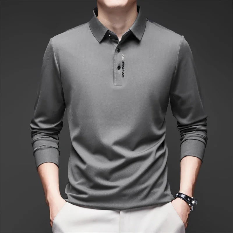 Men's Business Casual Long Sleeve Polo Shirt